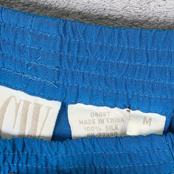 Womens 2 Piece C.W. Blue 100% Silk Button Up Shirt & Elastic Waist Pants Set M - Picture 9 of 14